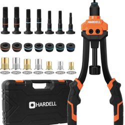 HARDELL Rivet Nut Tool, 14" Rivnut Tool with 100 Pcs Rivet Nuts and 7 Metric & Inch Mandrels M6 M8 M10, 1/4-20, 5/16-18, 3/8-16, 10-24 and Rugged Carr