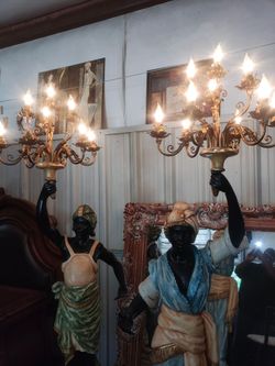 Two Tall Blackamoor Lamps / Statues