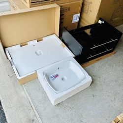 Brand New Floating Bathroom Vanity With Quartz Top + Vessel Sink Combo Set. 