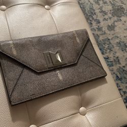 Gray Leather Clutch Purse 