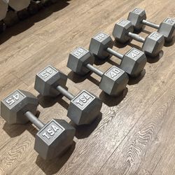 Pair Of Cast Iron Hex Dumbbells Reconditioned Like NEW  35s 40s  & 45s  (240 lbs)