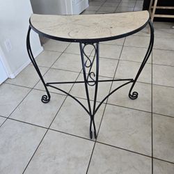Half-Moon Console Table – Stone Top with Grapevine Design & Wrought Iron Base
