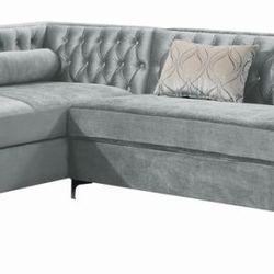 New Sectional Sofa In Diamond Tufted Grey Velvet