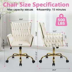 🥨CLATINA Modern Velvet Comfy Make Up Vanity Chair, Cute Girl Armchair with Gold Base and Wheels, Heavy Duty High Back Ergonomic Swivel Desk Chair for