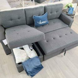 Grey Linen Sofa Sectional Sleeper With Storage 🔥take It Home 