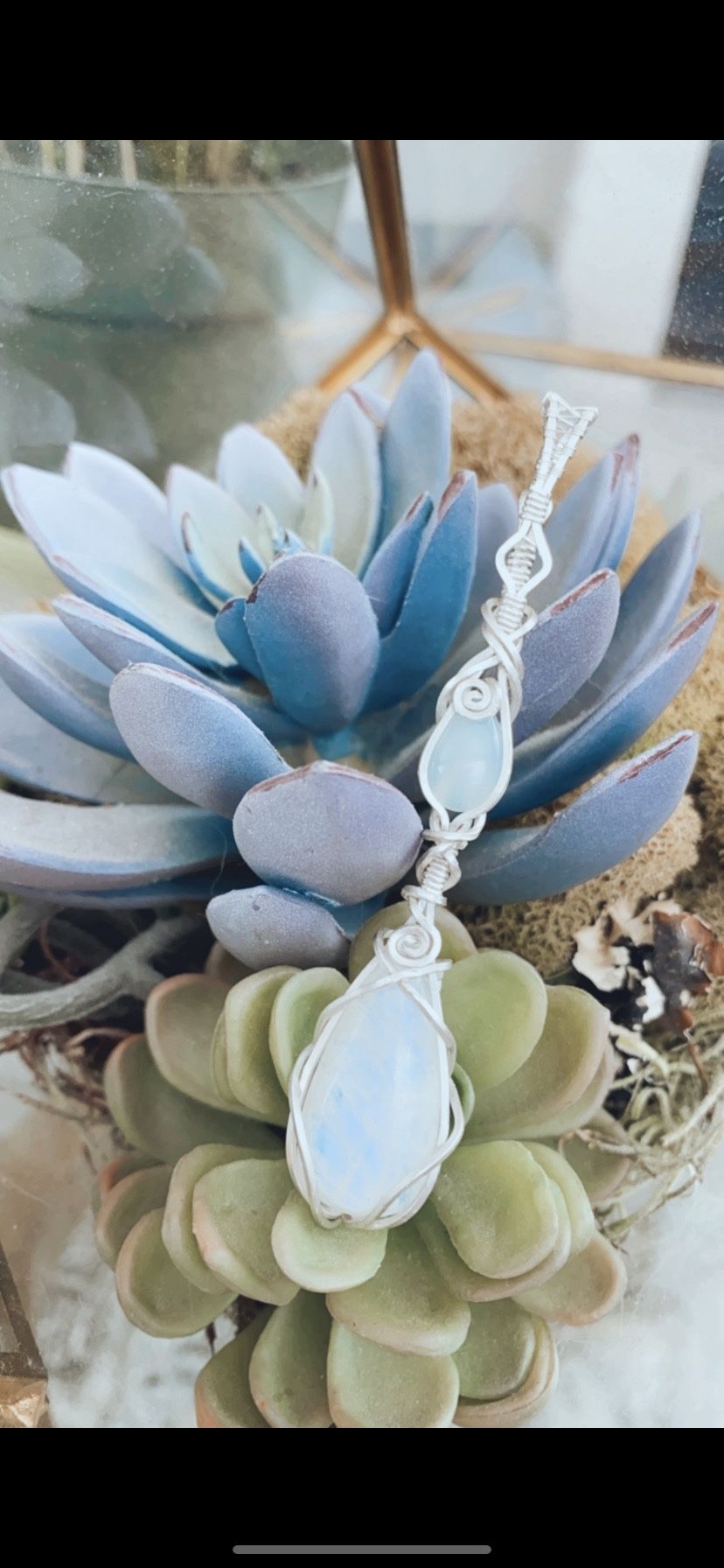 Moonstone & Aquamarine Handmade Wire Wrap Necklace Pendant