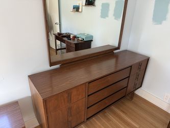 Mid-Century Modern Bedroom Set - L.A. Period Furniture - Dresser w/ Mirror + Pair of Nightstands