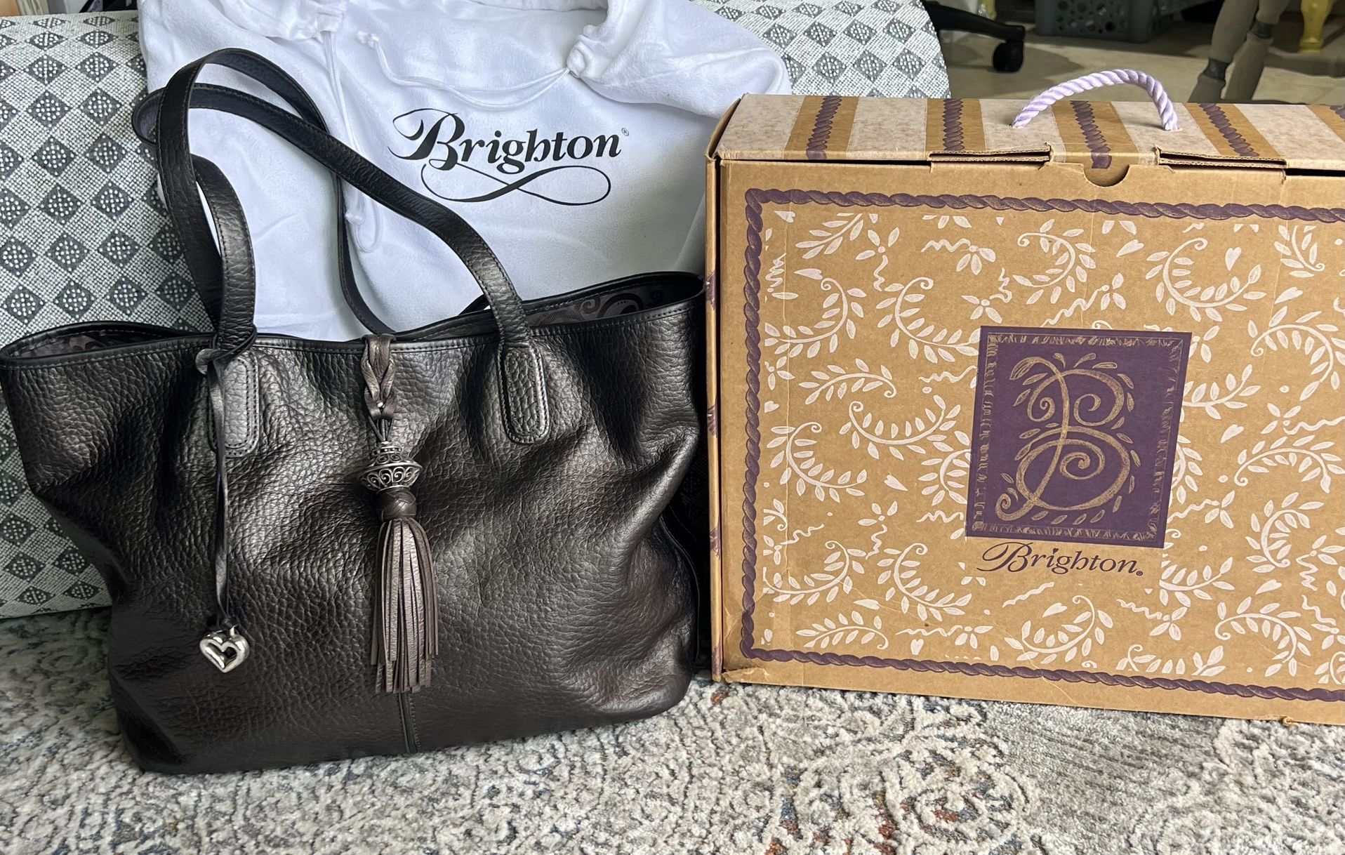 Brighton Arden Pebble Leather Large Tote Bag Pewter