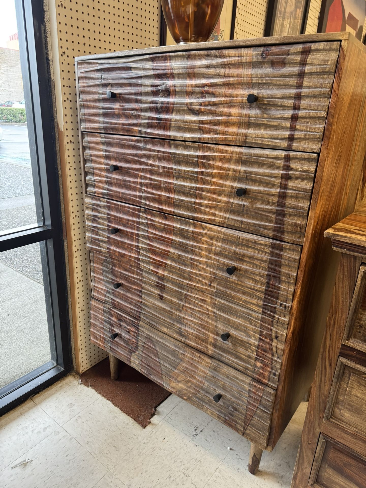 Solid Sheesham 5 Drawer Chest Mid Century Design