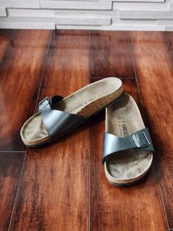 Birkenstock Madrid Metallic Gray Slide Sandals EU 41 US Women's 10 Adjustable Buckle