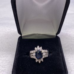 14K Sapphire día Ring 