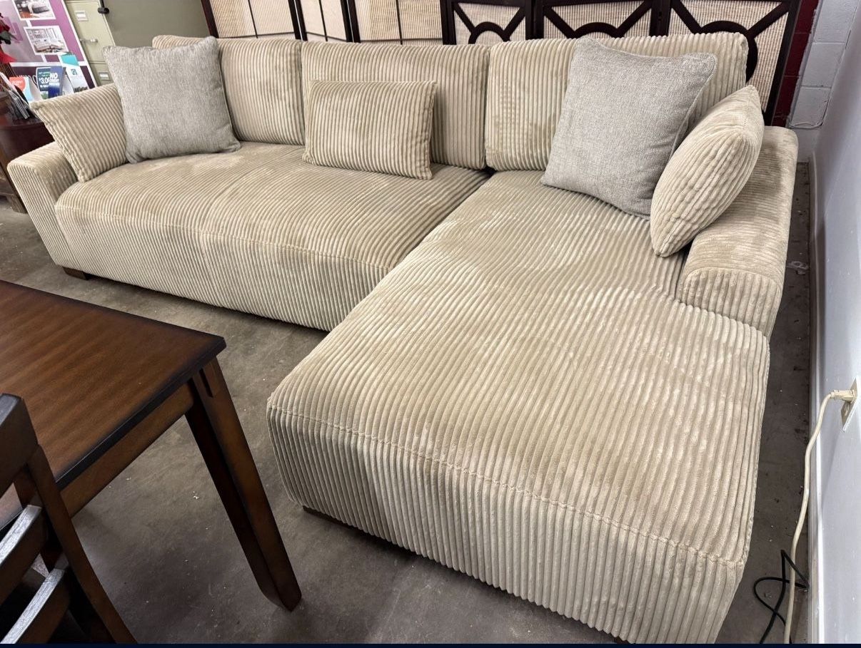 Soft Cord Fabric 113” Sectional Sofa Couch