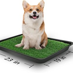 23 x 19 in Pet Potty Grass Mat with Tray, Complete Potty System for Indoor/Outdoor Puppy Training, Reusable Pet Litter Box Training Pads 