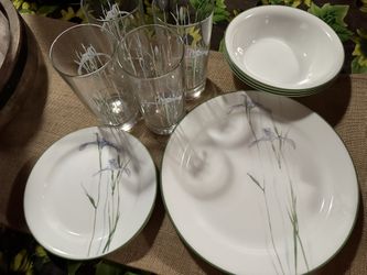 Corelle- Shadow Iris, 16 piece set-$50 US Cash Only. Pick-Up in Clovis. No Delivery. 