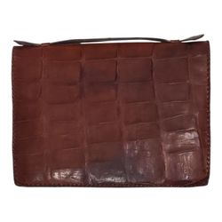 Vintage Genuine Crocodile Leather Clutch – Hand-Laced Document-Style Foldover Purse with Natural Patina