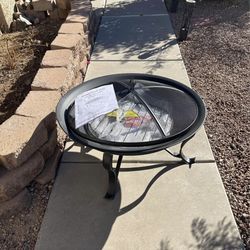 Hampton Bay Sadler 29.33 in.W Rubbed Bronze Steel Wood Outdoor Fire Pit with Cover and Poker Included