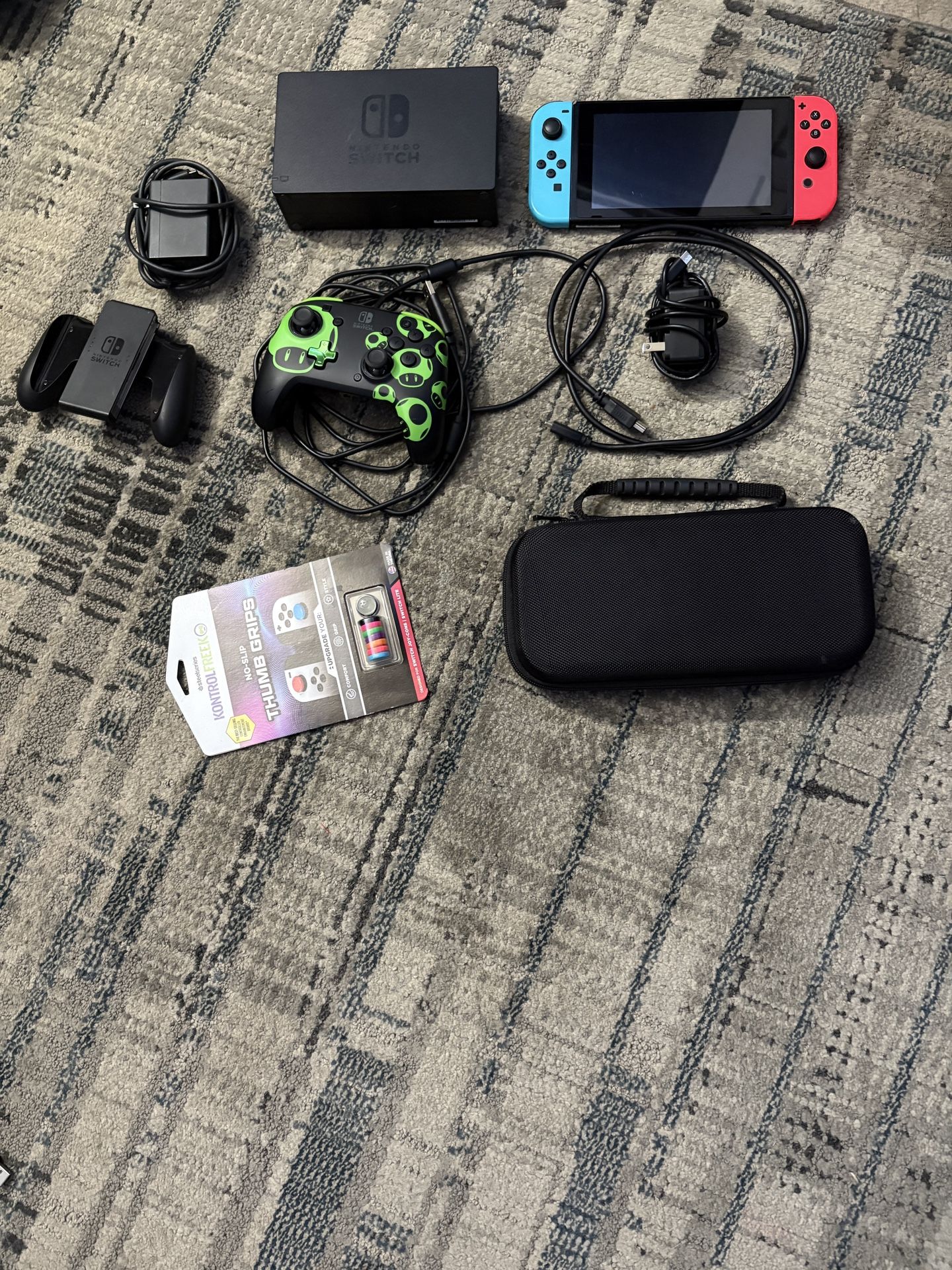 Nintendo Switch Bundle – Neon Red/Blue – Controllers, Case, Dock, All Wires