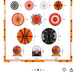 Basketball Party Decorations Kit - Basketball-Themed Paper Fans & Table Centerpiece Set, for Basketball Birthday Party & Supplies
