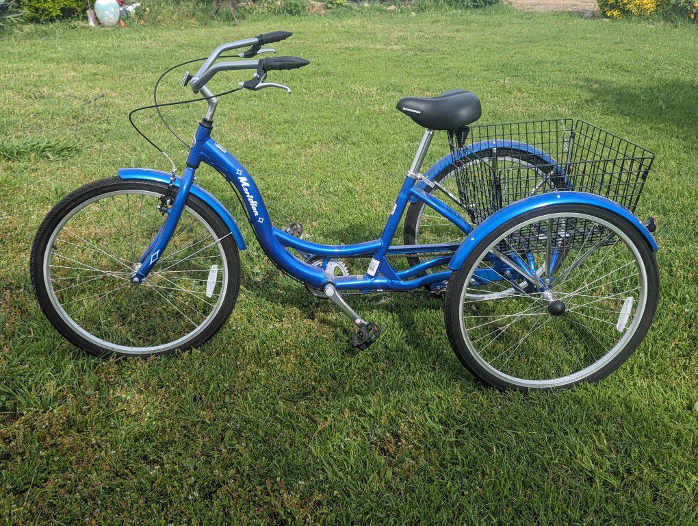 Schwinn Meridian Adult Tricycle in Bright Blue - 26" Wheels with Large Rear Basket