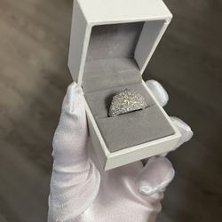 925 Silver Upside Down Moissanite Ring Iced Out D Flawless