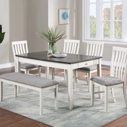 Chalk Grey Tabletop White Finish Dining Table Chair Set