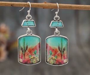 Desert Cactus Scene Drop Earrings