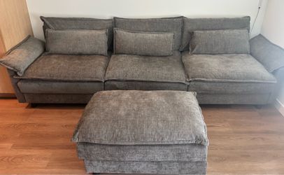 Howcool 113" Modular Sectional Sofa, Chenille Fabric L Shaped Sofa, 3 Seater Cloud Couch with Movable Ottoman & USB Charging & Side Pockets, Sectional