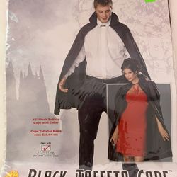 Halloween Costume: BLACK TAFFETA CAPE with COLLAR (one size- 45 Inches)