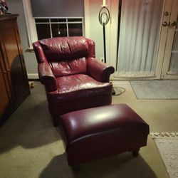 Free Vintage Red Leather Chair W/ Ottoman 