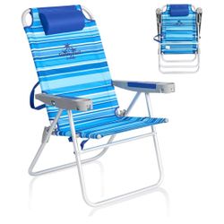 Tall Beach Chair 17 Inch High Seat Reclining Folding Camping Chair 300 LB