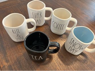 Rae Dunn Artisan Collection By Magenta- Coffee, Tea, Rise & Shine, Super Dad, Snow Day Mugs