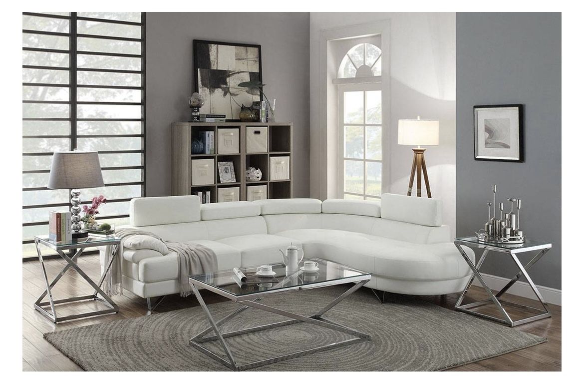 White Faux Leather Sectional Sofa (Free Delivery)