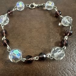 Elegant Crystal and Purple Beaded Bracelet