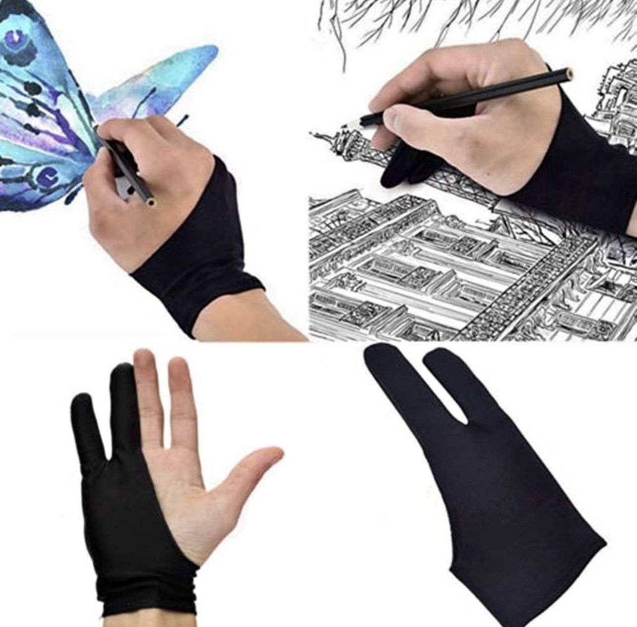 Two Finger Anti-fouling Glove Drawing & Pen Graphic Tablet Pad For Artist Black