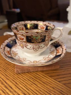 Vintage Colclough Bone China Tea Cup & Saucer England Imari Colors Floral