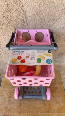PERFECTLY CUTE GROCERY CART INCLUDES DOLL SEAT ALSO 12 PLAY FOODS INCLUDED