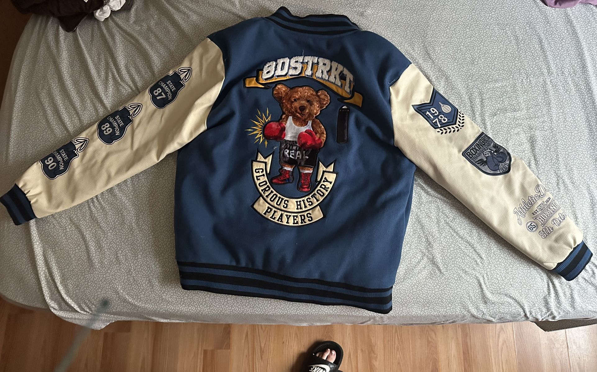 Blue Boxing Bear Varsity Jacket