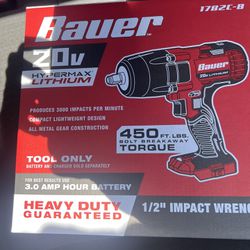 BAUER 20V Cordless 1/2 in. Impact Wrench - Tool Only