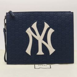 Gucci Monogram New York Yankee Leather Clutch 