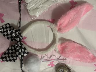 5 Pcs White Rabbit Costume Include Bunny Ears Headband,Tail,Bow Tie,Glasses,Gloves and Pocket Watch for Men Women Halloween Party Dress Up