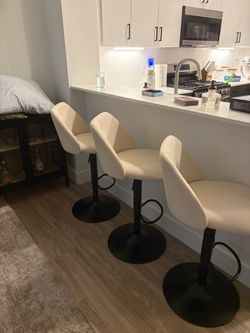 Set of 3 Cream Adjustable Bar Stools – Modern Counter Chairs