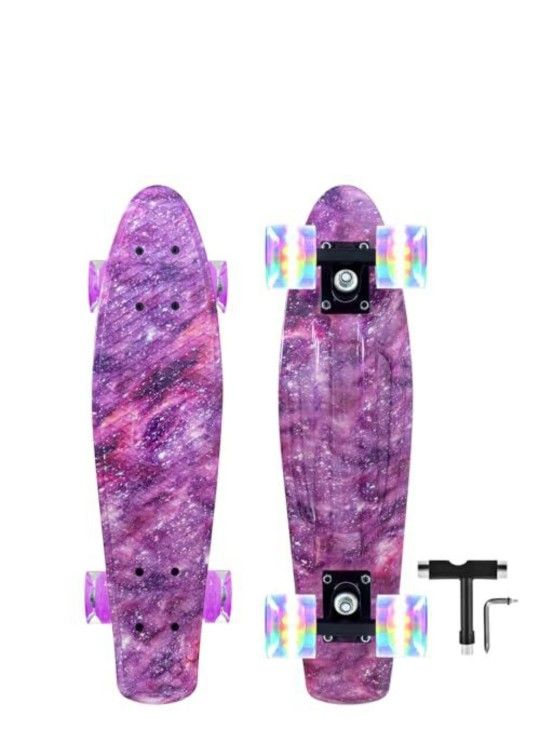Nattork Skateboards 22 Inch Mini Cruiser Skateboard Complete Retro Skate Boards with Colorful Light Up Wheels for Kids Girls Boys Beginners