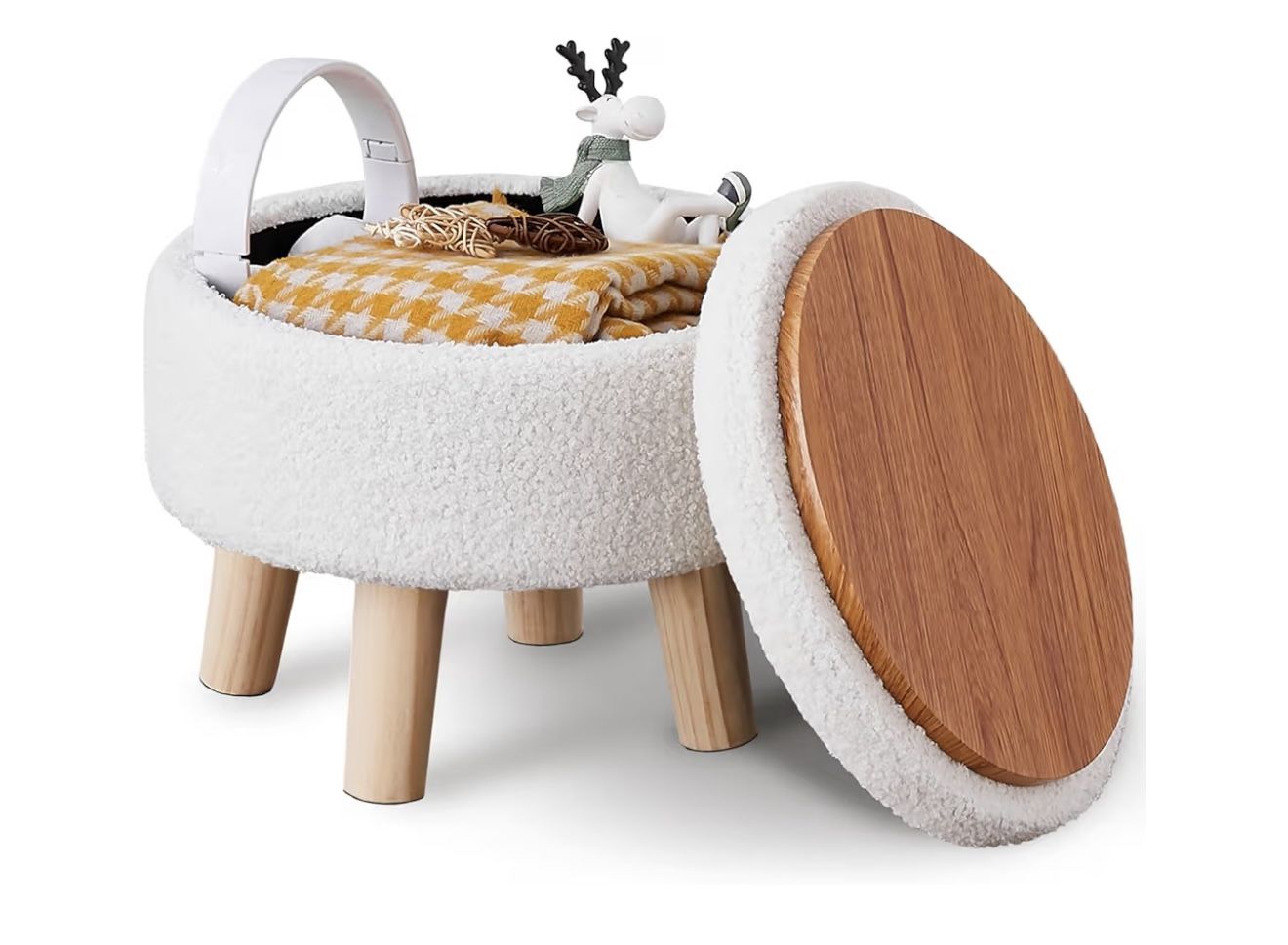 Cream Boucle Small Storage Ottoman
