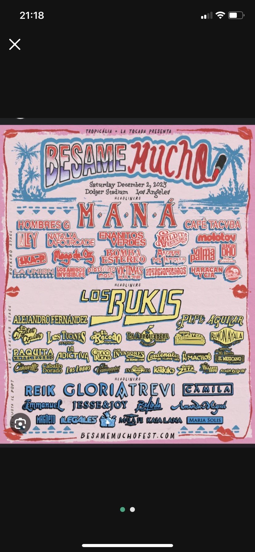 2 Besame Mucho Ticket GA $250 Each