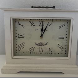 Louis Bernard vintage-style white wooden mantel clock with Roman numerals. 