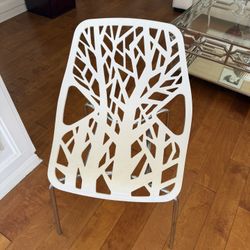 Set of 8 Modern White Dining Chairs with Chrome Legs