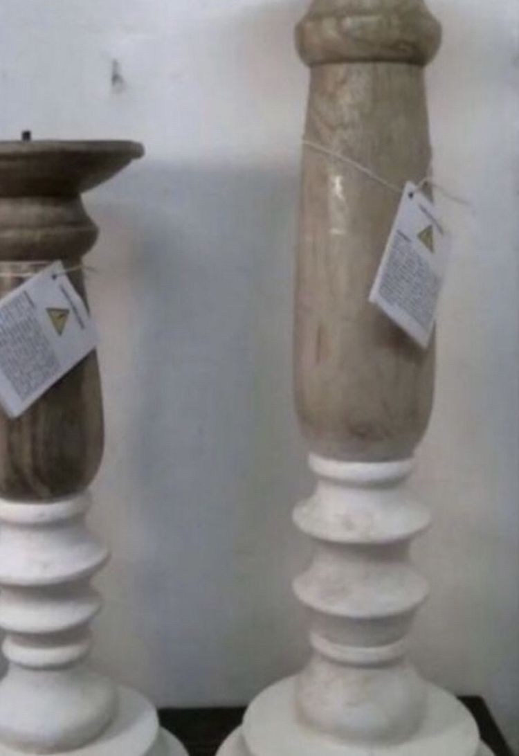 Decoris Candle Holder, 12" & 16" Pair, Brown/White Mango Wood White