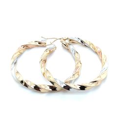 14kt Gold Two Tone Twist Hollow Hoop Earrings 3.30grams 4x40mm 165806 13