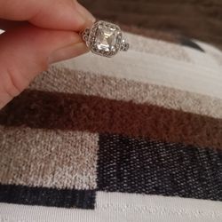 Sterling Silver 925 Asscher Cut Solitaire Cubic Zirconia Engagement Ring Size 8 Asking 140 Obo