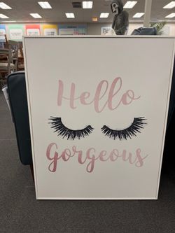 Hello Gorgeous Black Eyelashes White Framed Wall Art, 24 x 30 in